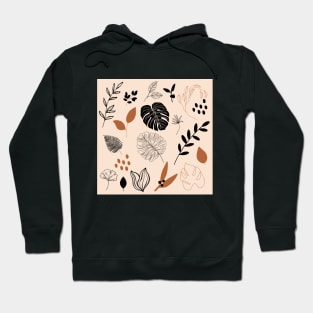 Tropical mixted leaves pattern black dark orange and beige Hoodie